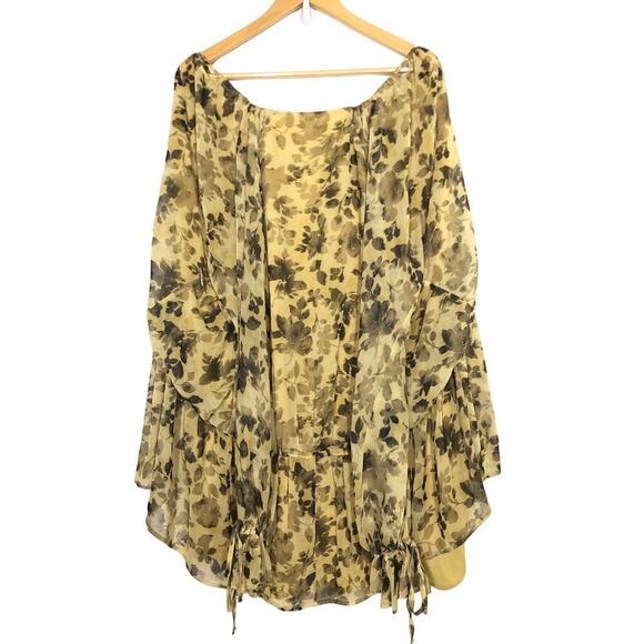 Topshop Dress Floral Print Cut Out Tie Neck Chuck On Ruffle Mini Yellow Black 2 - Picture 7 of 12